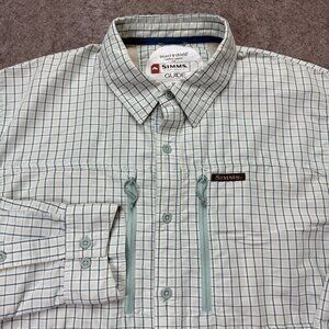Simms Shirt Men M Blue Check Performance Fishing Nylon Insect Repellent